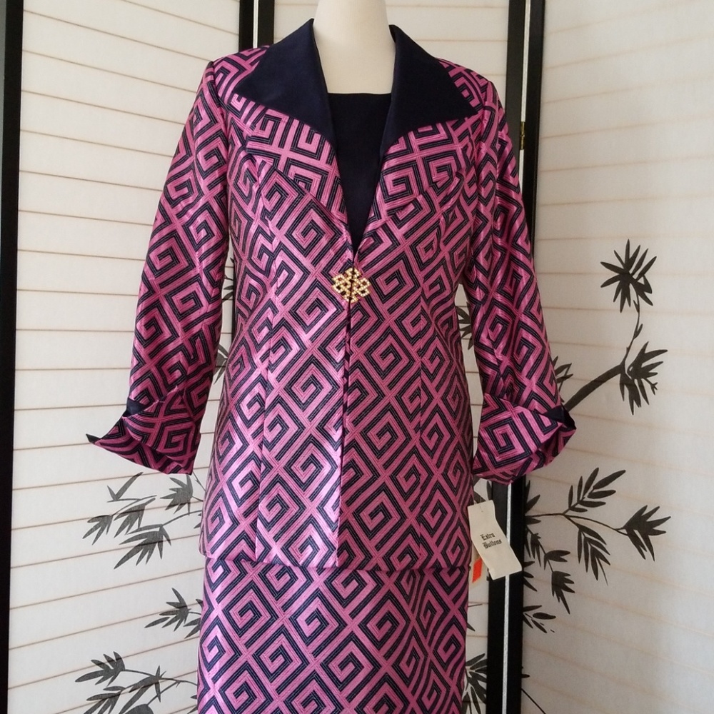 Beautiful pink and blue 3 piece skirt suit